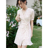 Womens Silk Mini Wrap Dress Puff Sleeve Heart Print Silk Dresses